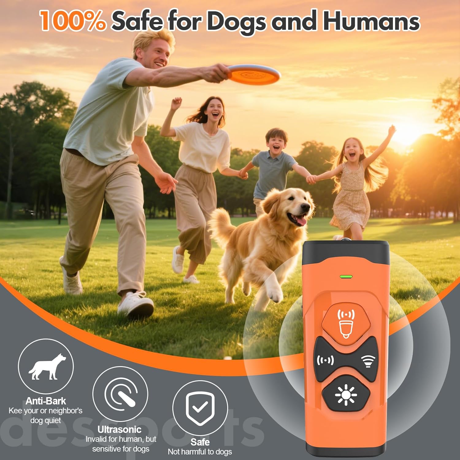 dessports Anti Barking Device for Dogs - Dog Bark Deterrent Devices 50FT Range - Ultrasonic Dog Bark Deterrent for Stopping Bad Behavior - Rechargeable Anti Barking Device for Own or Neighbour's Dog