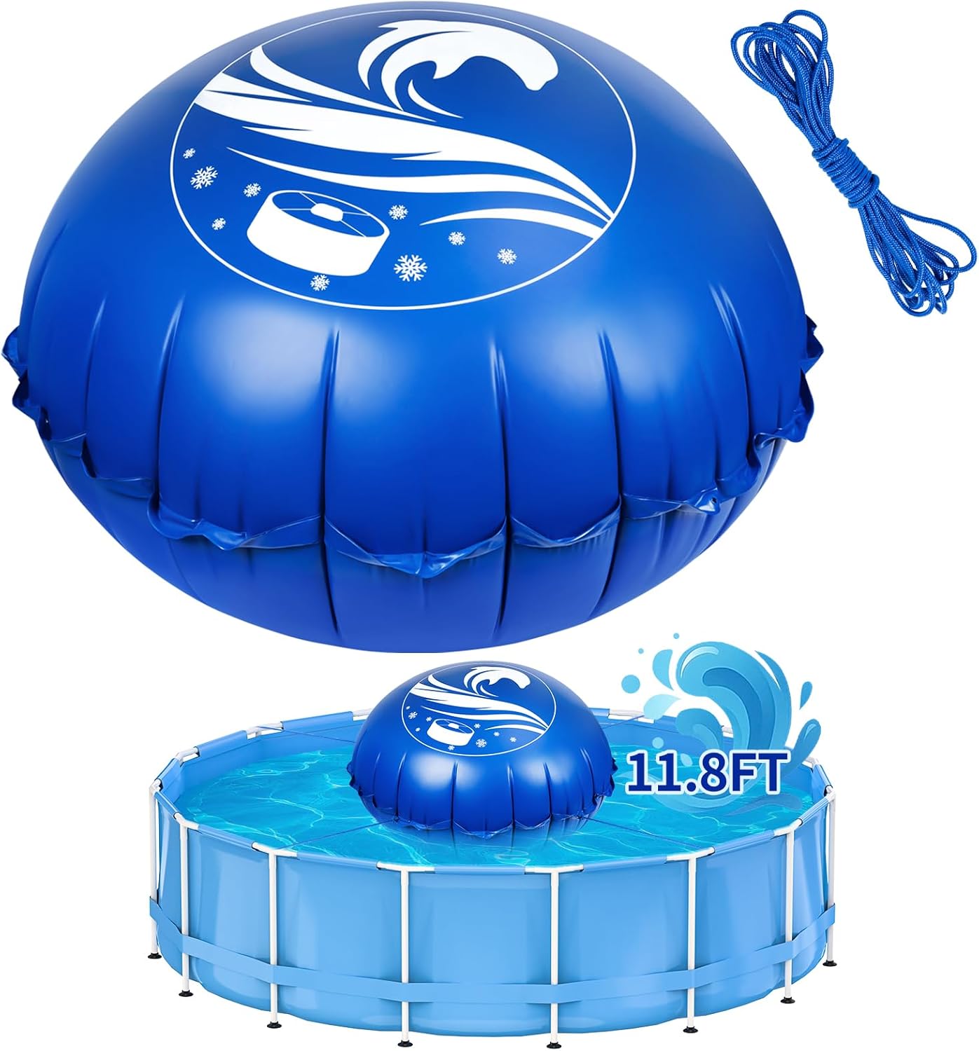11.8 ft pool pillows for above ground pools, totiro heavy duty air pillows float for closing winter, upgraded 0.6mm pvc cold-resistant winterizing inflated pool cover closing kit with 65.6 ft rope