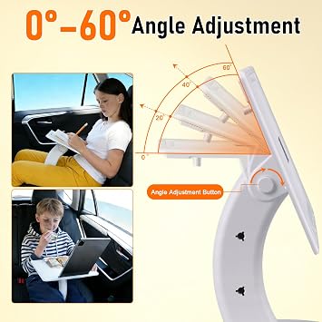 Car Seat Tray Table Adjustable Travel Desk for Kids Adults Foldable Laptop Tablet Stand Multifunctional Car Lap Desk Front Rear Seats Work Study Dining Mobile Office Long Trips Travel (White)