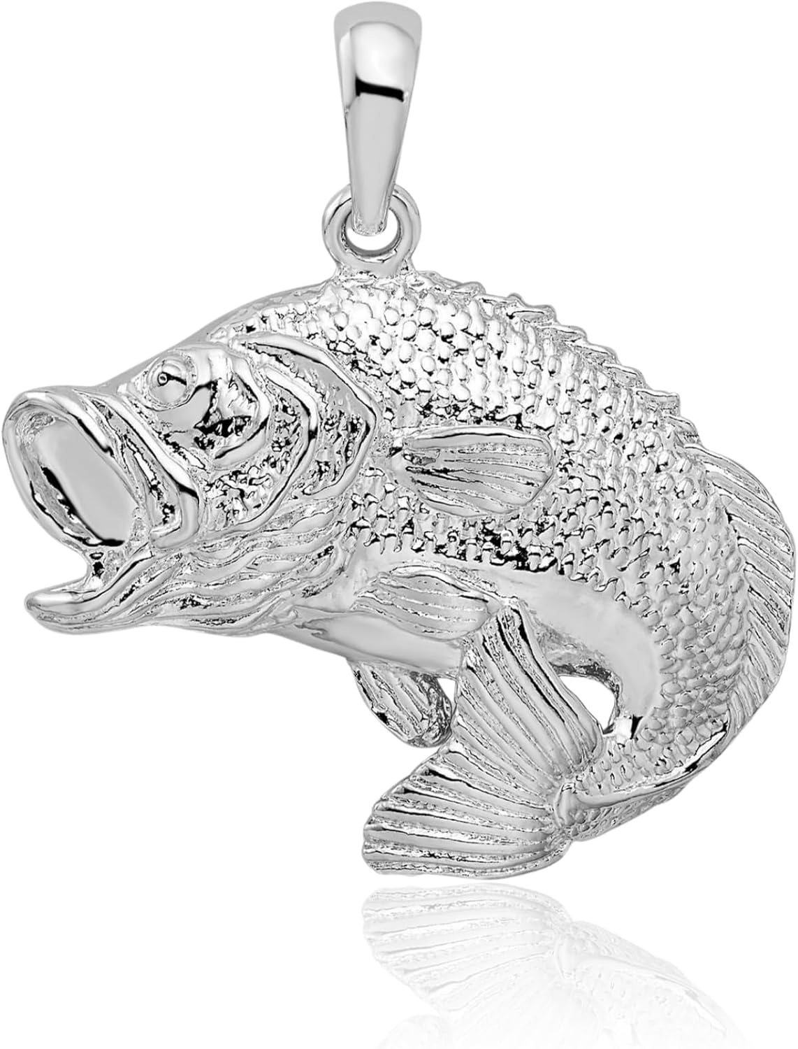 IceCarats 925 Sterling Silver Large Bass Fish Pendant Necklace 28mm 1.1 inch Polished For Him