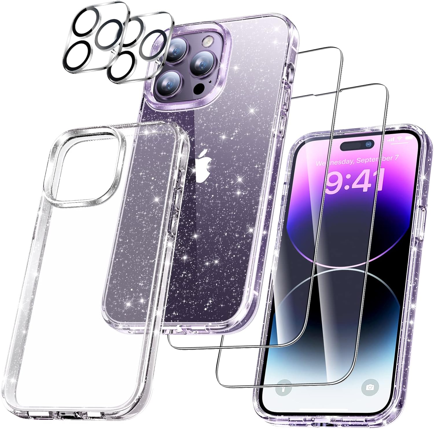 [5 in 1] UniqueMe Designed for iPhone 14 Pro Max Case with 2 Pack