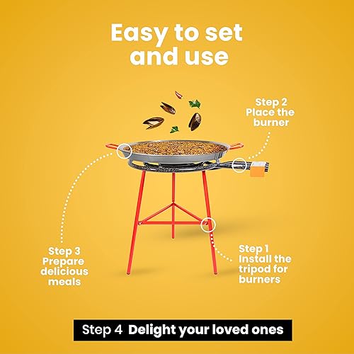 Miniatura 6 de Machika Ibiza - Kit de paella con sartén de acero al carbono de 28 pulgadas  Quemador de paella de anillo triple y soporte de 8-16 a 24 pulgadas (34