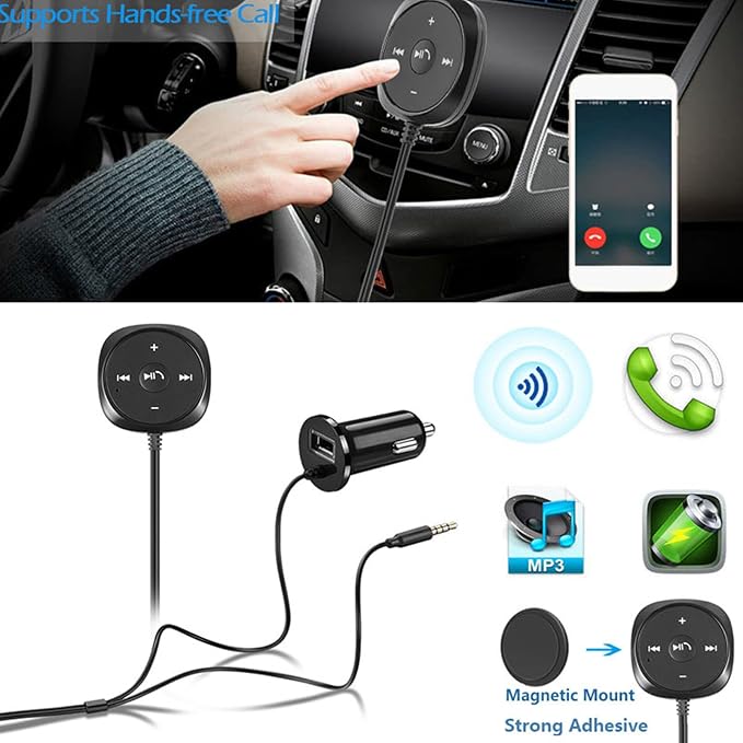 Car Kit, 5.0 Audio Receiver Handsfree Calling 5V 2.1A USB Charging Port for Cars with 3.5mm AUX Input for Car miniatura 5