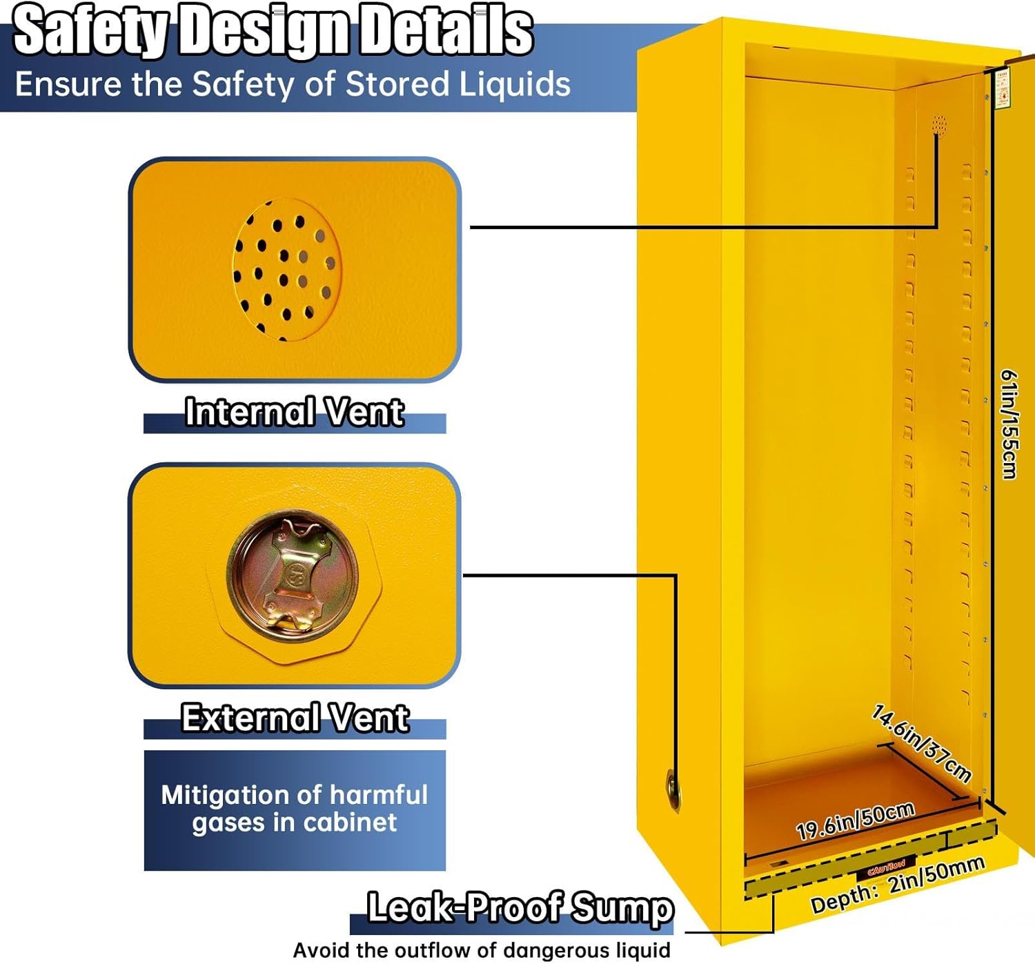 Flammable Safety Cabinet, 22 Gallon Flammable Storage Cabinet with Adjustable Shelf, 64.96" H x 23.22" W x 18.11" D Double-Wall Design for Multiple Applications