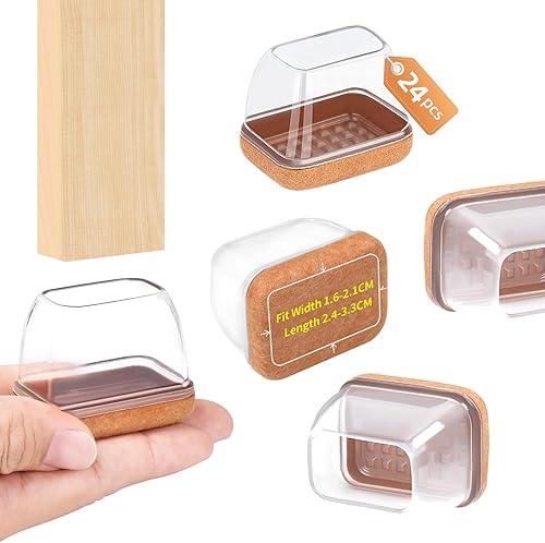 Vista 178 de Ezprotekt 24 protectores cuadrados de suelo para patas de silla con fieltro, fieltro de silicona F para suelos de madera dura, tapas de patas