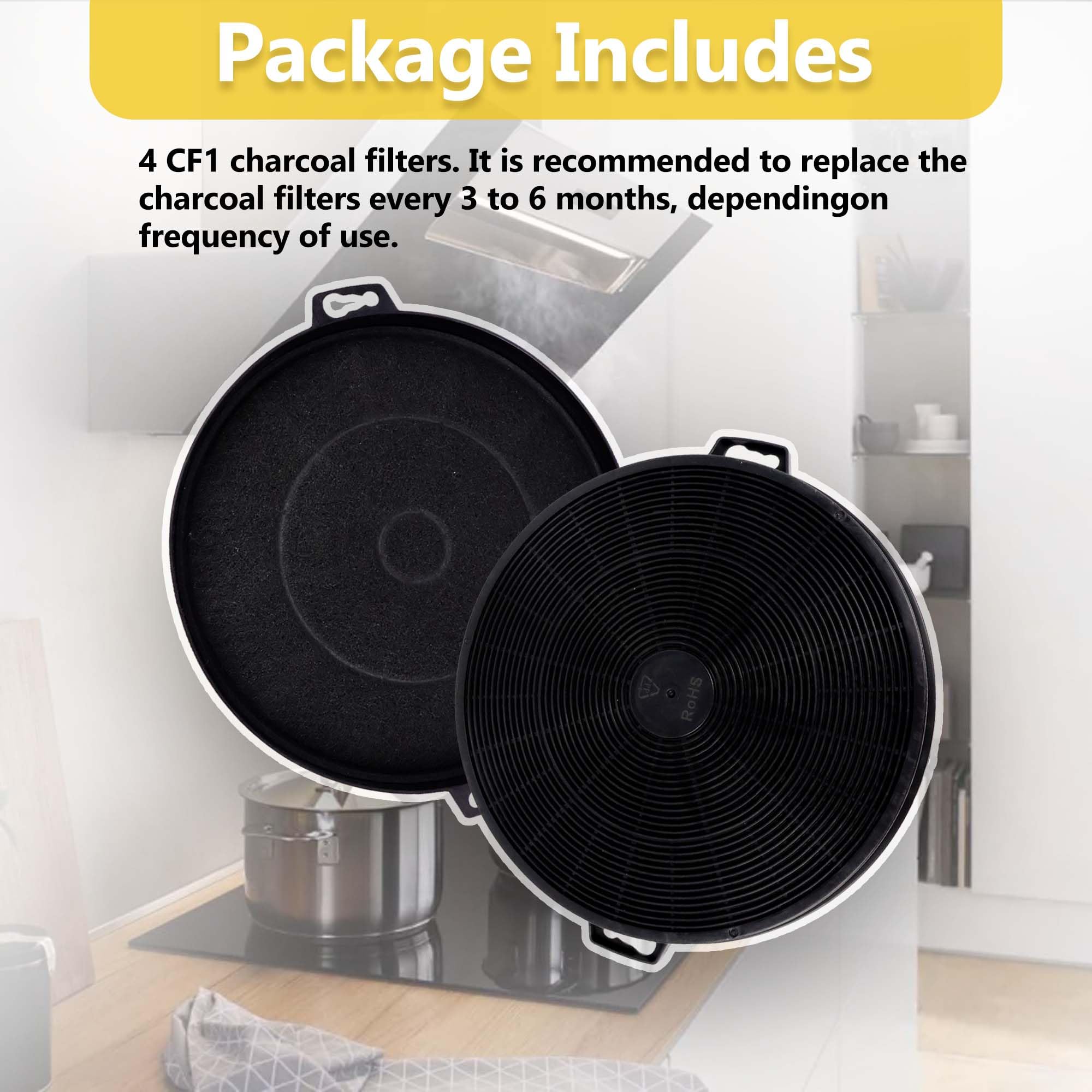Paquete de 4 filtros de carbón CF1 para campana extractora | Compatible con modelos Zline KB-36 KB-30 KE-30 KE-48 KL2-30 KL3-30 IE77 | Compatible con varios modelos excepto 587 597 9597 Series