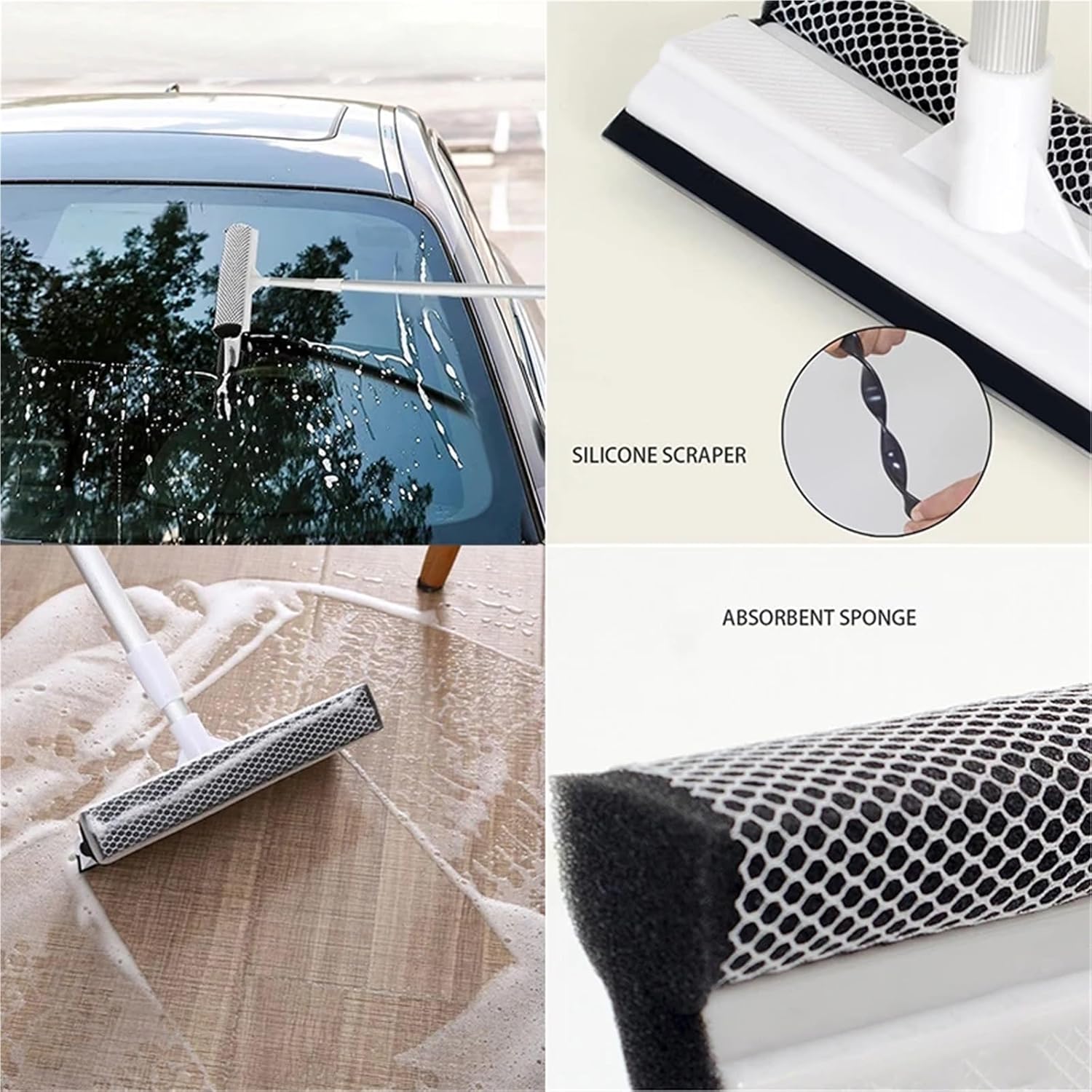 Glass Window Cleaning Tool Double-Sided Window Cleaner Bathroom Clean Scrapers Car Window Washing Brush Cleaner(Black)