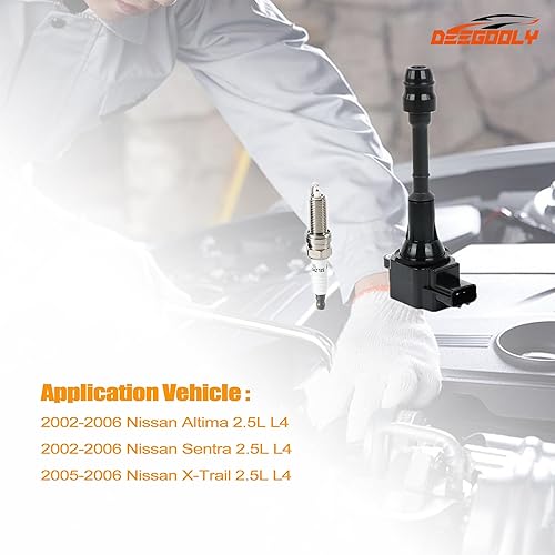 Miniatura 4 de Paquete de 4 bobinas de encendido UF350 y bujías de iridio LFR5AGP compatibles con Nissan Altima Sentra 2002-2006, X-Trail 2005-2006 L4 2.5L