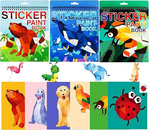 Paquete de 3 calcomanías con números de pintura, manualidades para niños de 4 a 8 años, calcomanías para niños y niñas, libros de actividades para