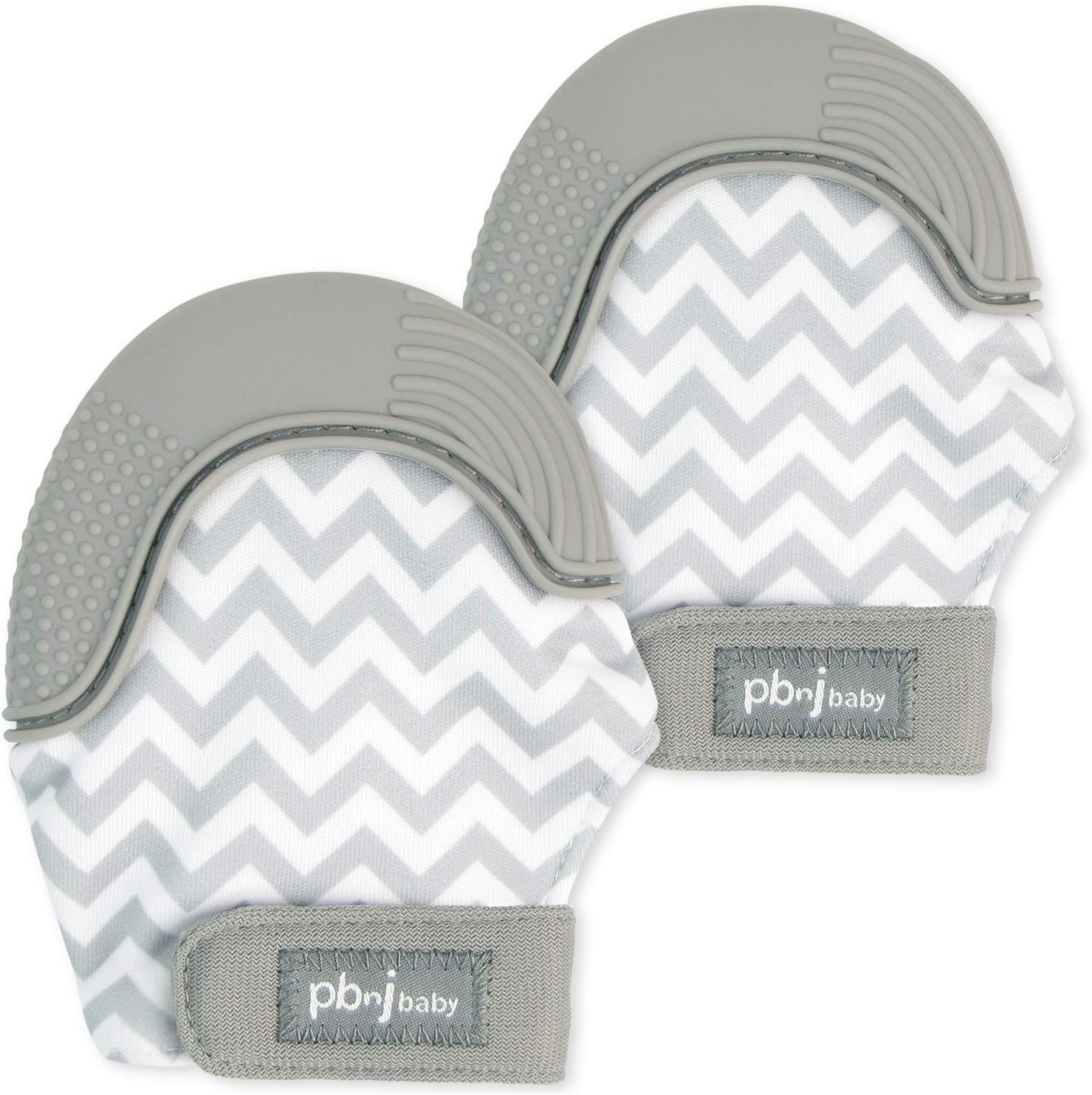Silicone Infant Teething Mitten Teether Glove Mitt Toy - Gray Chevron 2pk
