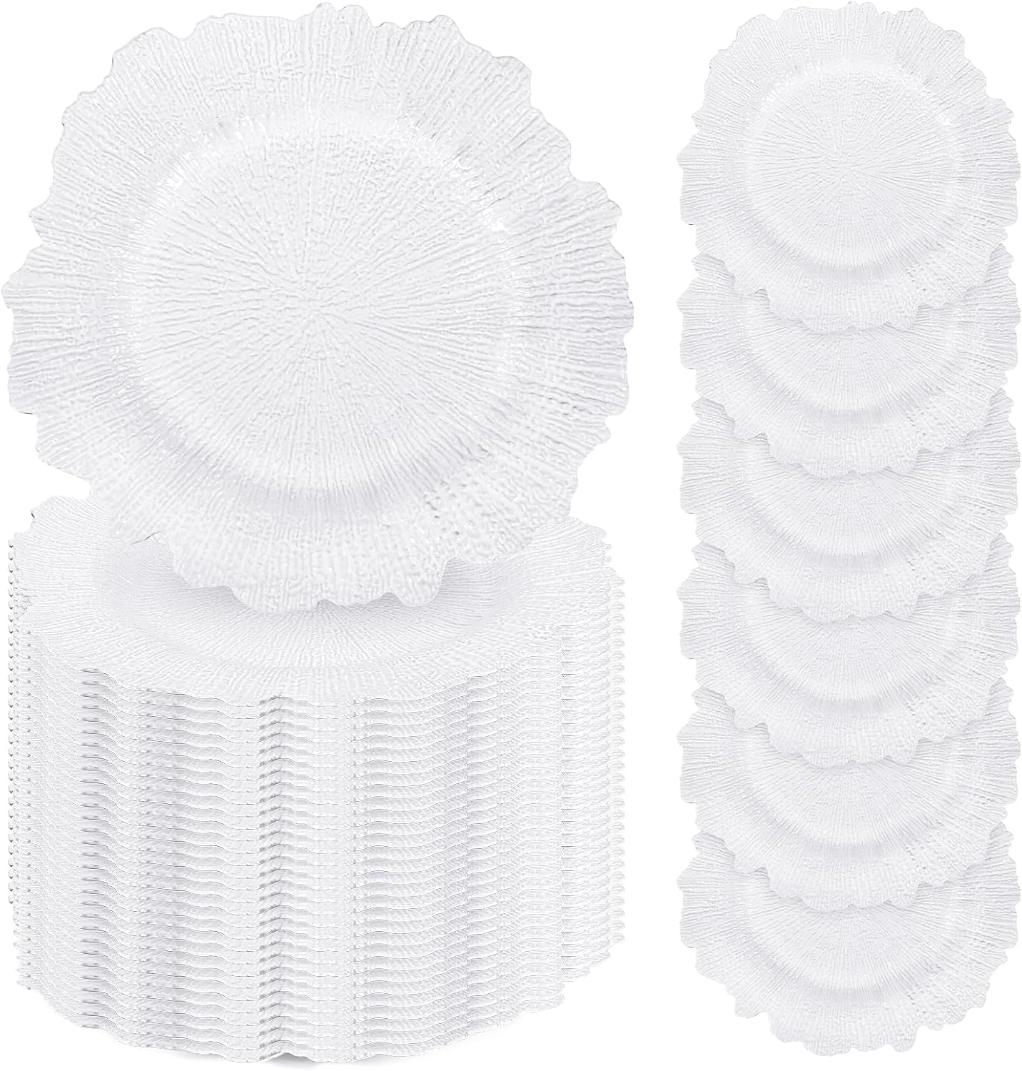 50 Pcs White Charger Plates Bulk, 13" Reef Plate Chargers for Dinner Plates, Plastic Floral Decorative Plates for Table Setting, Round Table Chargers for Wedding, Christmas, Party, Event, Decoration White 50 Pcs