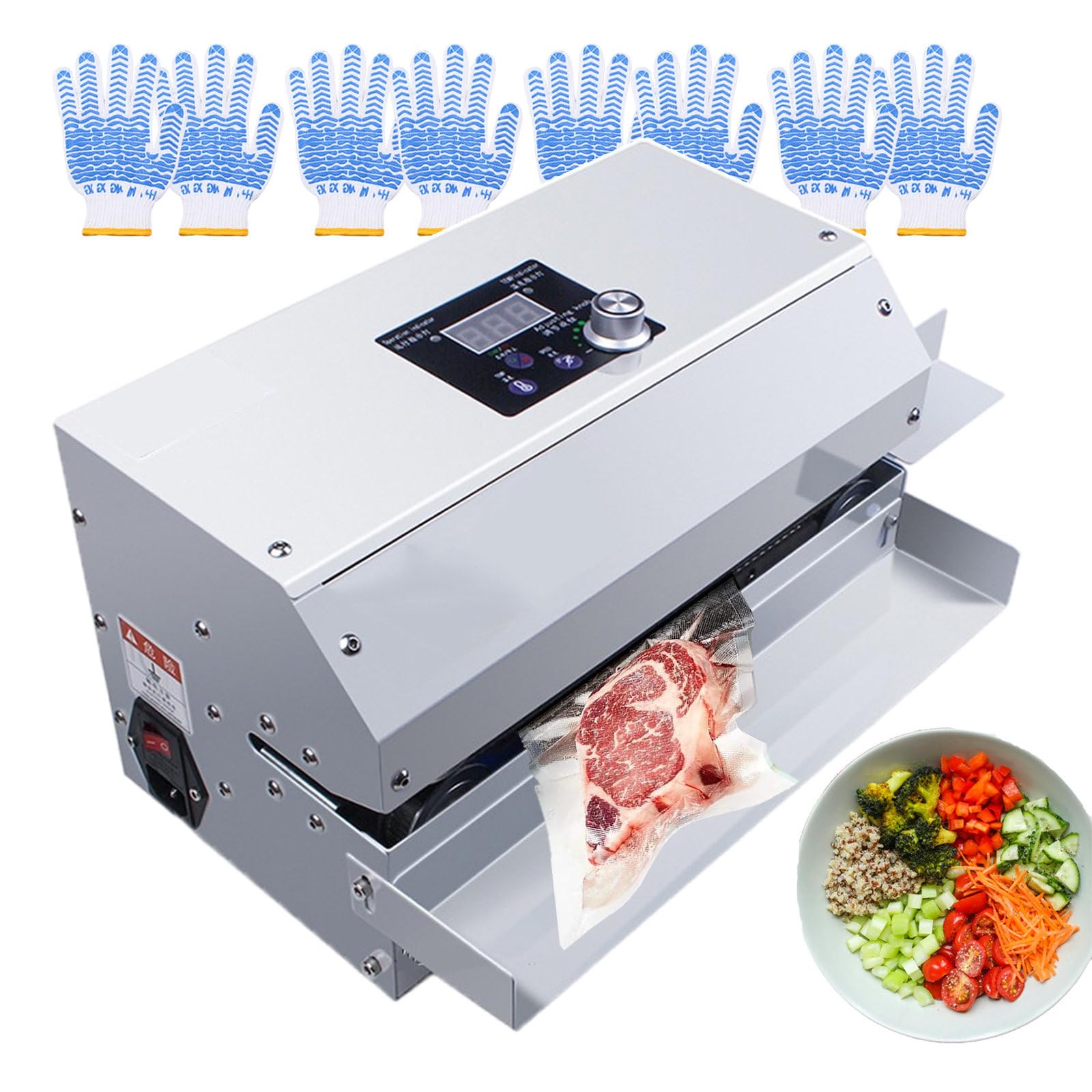 IUokLU Vacuum Sealers 6M/Min Automatic Continuous Band Vacuum Sealer W/12 Gloves, Commercial Plastic Bag Packaging Machine For Keep Meat Vegetables Fruits Grains Fresh