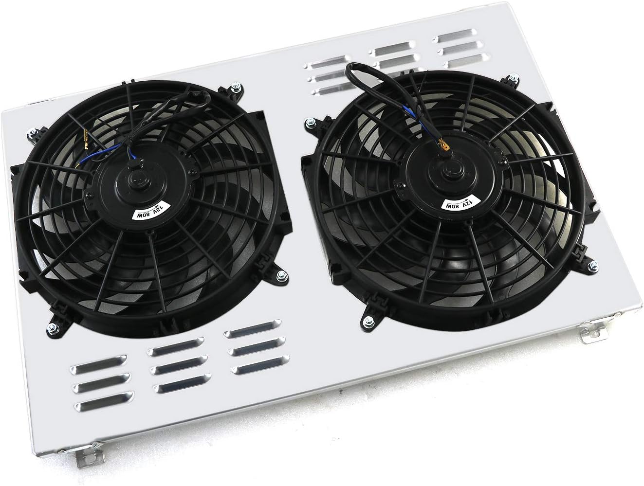 ECMRAD Aluminum Radiator Shroud+2x12'' Fans, Exhaust Fan Design, Auto Part, Fan Shroud, Black, 12 Inches, Compatible with 1978-1987 Chevy Monte Carlo, Oldsmobile Cutlass, Pontiac Grand Prix 5.0L 5.7L