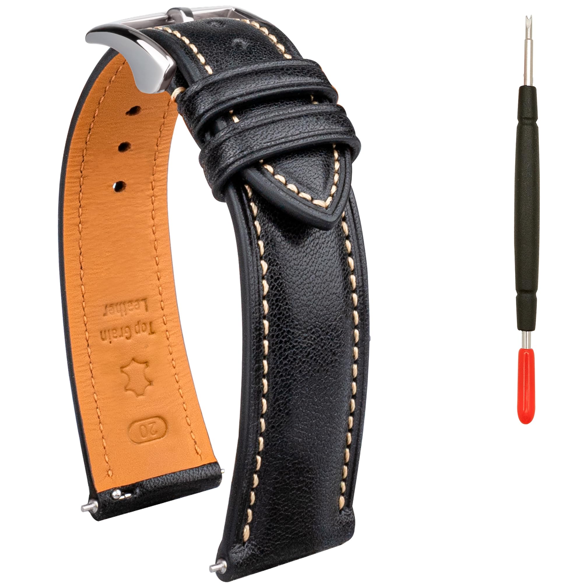 Gomvadr Quick Release Leder Uhrenarmband, Zwei-Ton Öl-gegerbtes Leder Uhrenarmbänder 18mm 19mm 20mm 21mm 22mm Ersatz Uhrenarmband für Männer Frauen