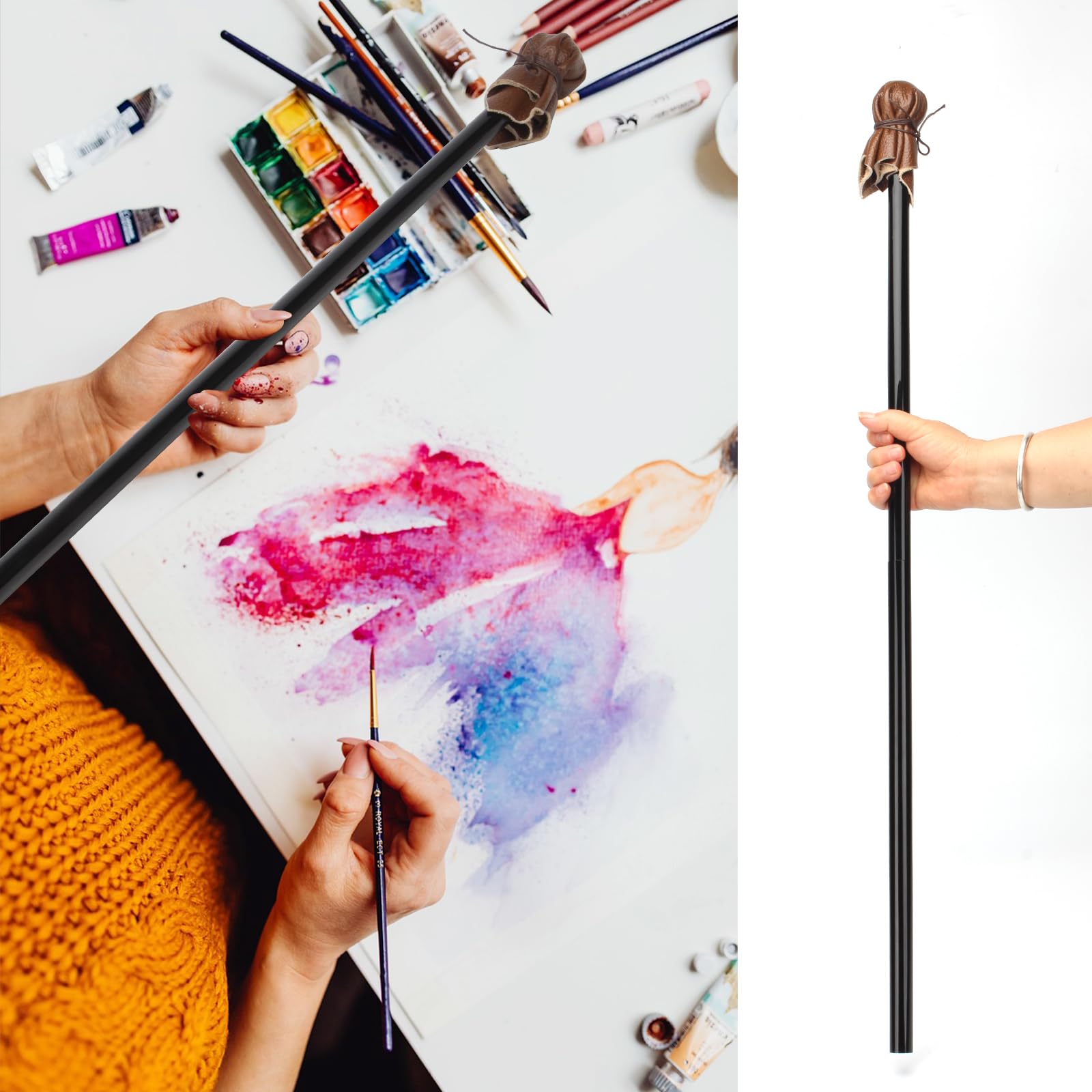 Abnehmbarer Mahl-Stick, 82,7 cm, zum Stehen von Malerhand | Falling in Art Mahl Stick Acrylstab mit Kunstleder, Künstler-Malerei, Handauflage, Werkzeug für Malerei, Skizzierzubehör