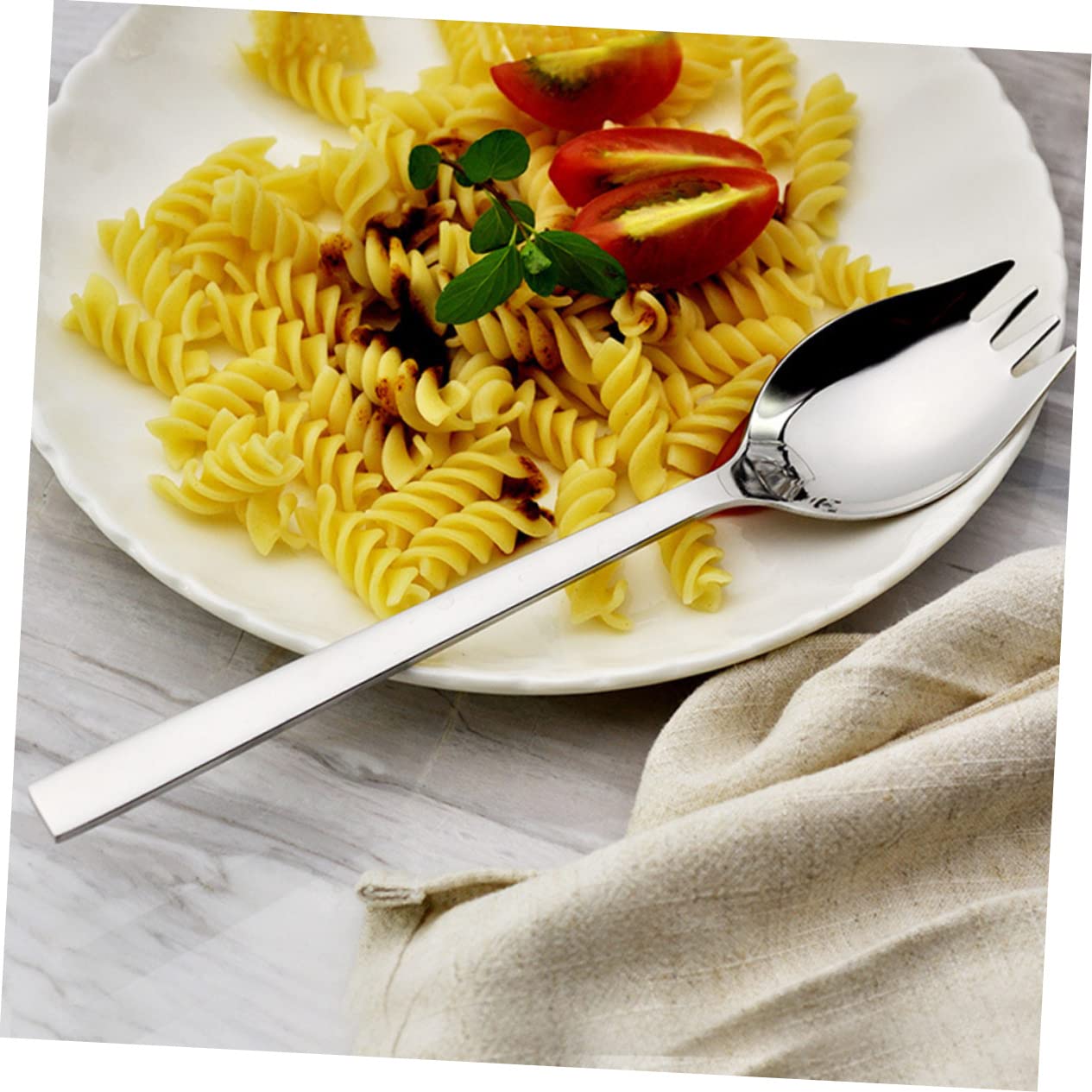 PRETYZOOM 304 Stainless Steel Salad Spoon Set 6 Pcs Serving Spoons Large Salad Spork Long Handle Bulk Silverware Heavy Duty for Everyday Use