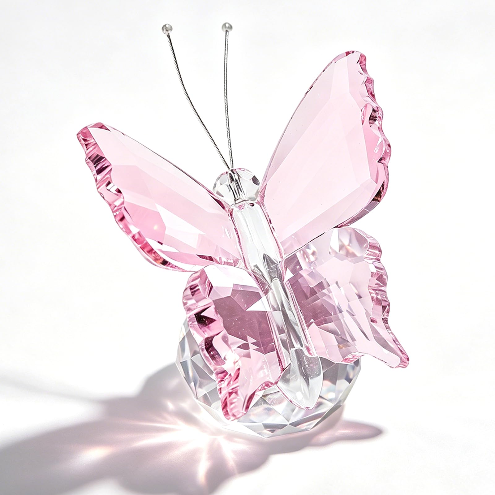 Pink K9 Crystal Butterfly Figurine with Faceted Base, 2.41.8in Decor Paperweight Ornament, Collectible Glass Butterfly Statue, Home Decor & Gift for Women Butterfly Lovers