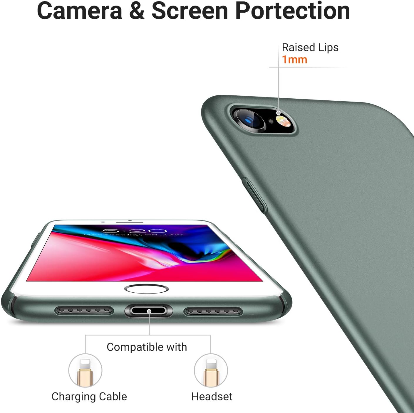 TORRAS Slim Fit for iPhone SE 2020 Case[2nd Gen]/iPhone 8 Case/iPhone 7 Case Full Protection Upgrade Matte Anti-Scratch Silky Yet Firm Grip Compatible for iPhone SE Phone Case, Midnight Green