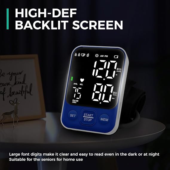 Oklar FDA Cleared Blood Pressure Monitor Upper Arm BP Machine for Home Use | Clinical Accuracy, 2x120 Memory, Large LED Display & 8.7-15.7 Adjustable Cuff, Dual Power for Home & Travel, Navy