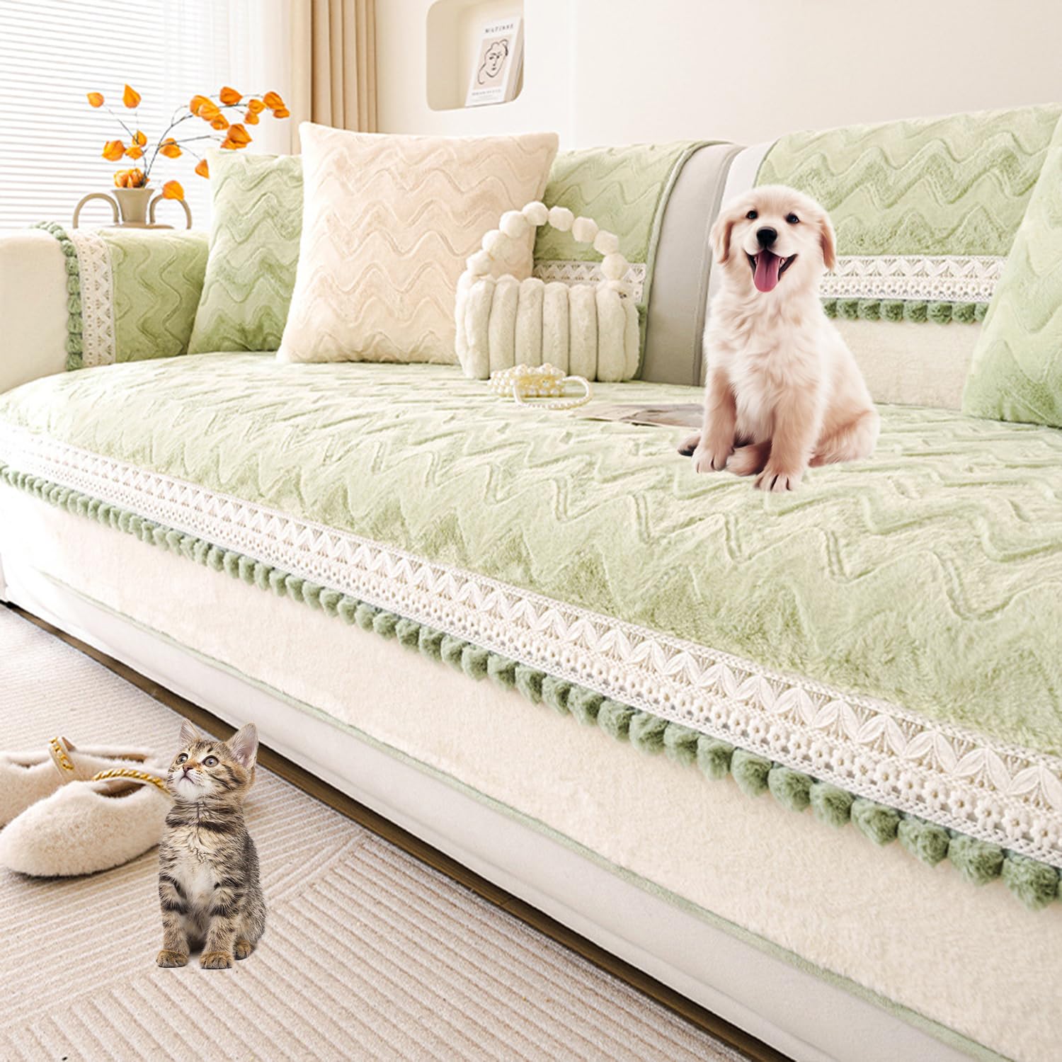 Housse canapé peluche forme L anti poils et griffures chat