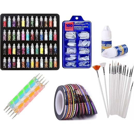 Nail Art Kit - 48 Pcs Glitter Stones + 100 Nails