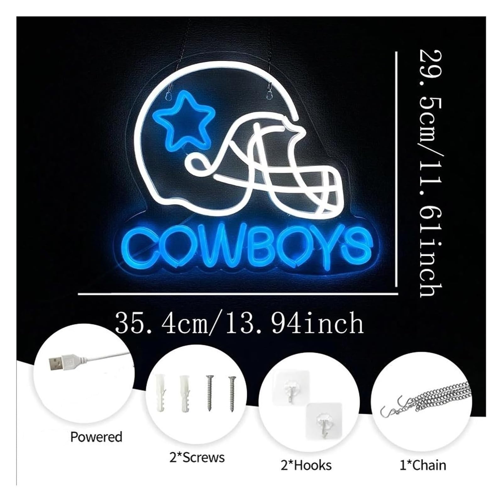 Lampe Néon Enseigne lumineuse Cowboys pour casque d'équipe sportive, pour magasin, club, bar, salle de jeux, chambre à coucher