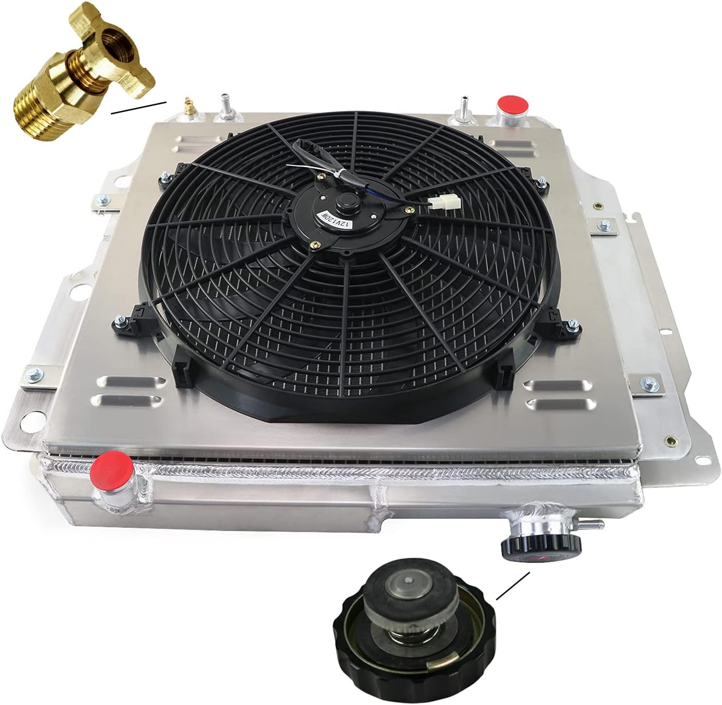3 Row Aluminum Radiator Shroud Fan Relay for 1987-2006 Jeep Wrangler TJ 88 89 90 91 92 93 94 95 96 97 98 99 01 02 03 04 05 Radiators 2.4L 2.5L 4.0L 4.2L L4 L6