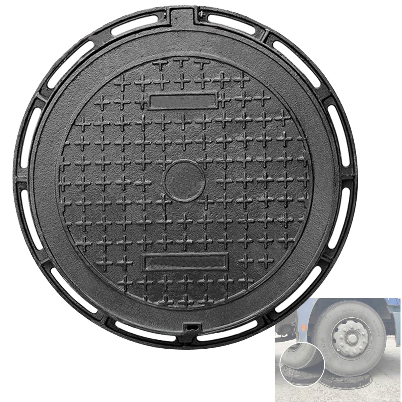 GJMSSMY Heavy-Duty Round Manhole Cover & Frame, Ductile Iron Sewer Lid, Septic Tank Cover, Suitable for Driveways & Concrete, 50x60cm/20x24in - & Reliable