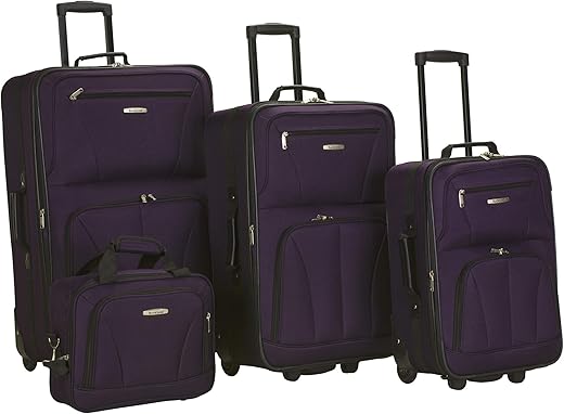 Rockland Journey Softside Upright Luggage Set, Expandable, Purple, 4-Piece (14/19/24/28)