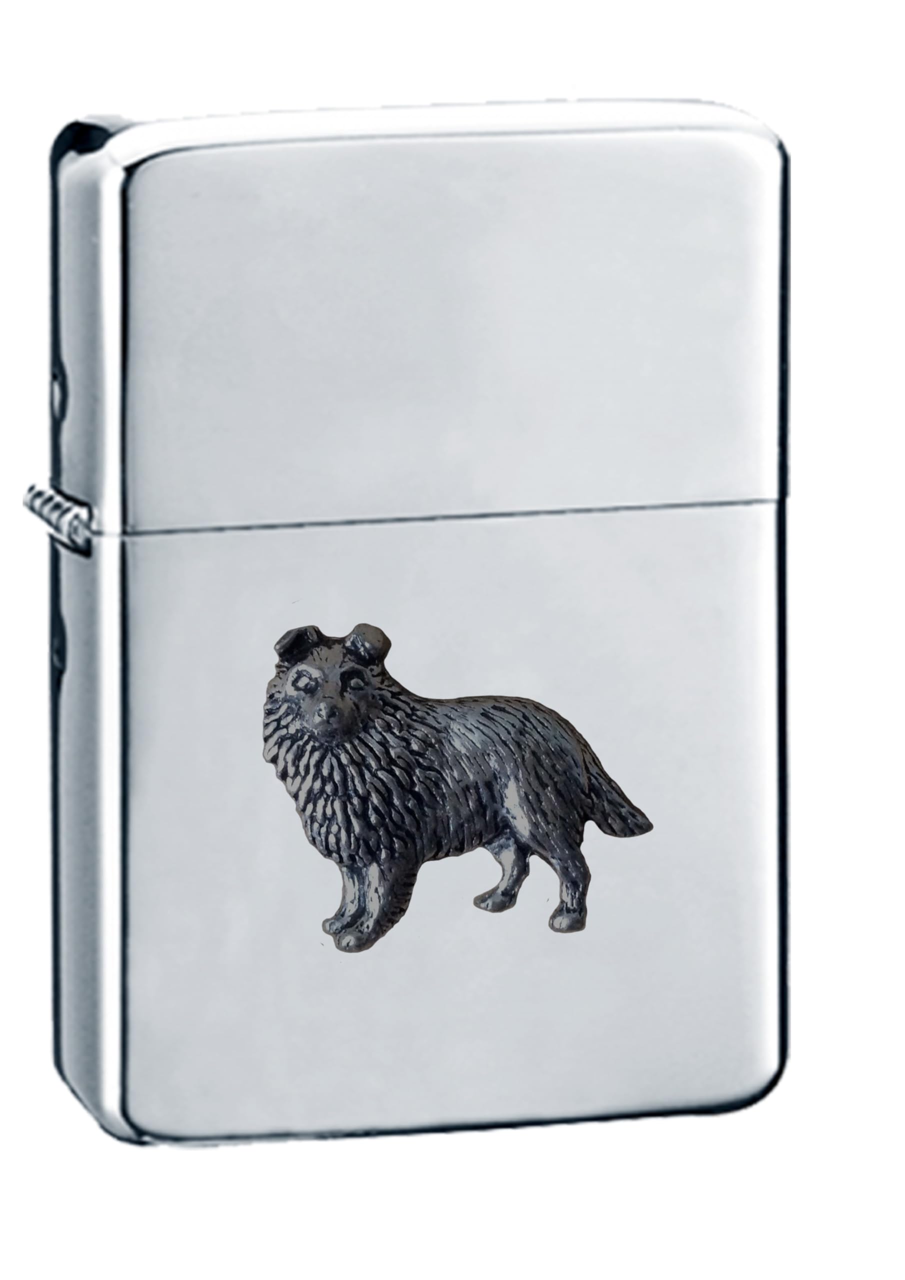 Briquet tempête Shetland Sheepdog en étain anglais finition noire
