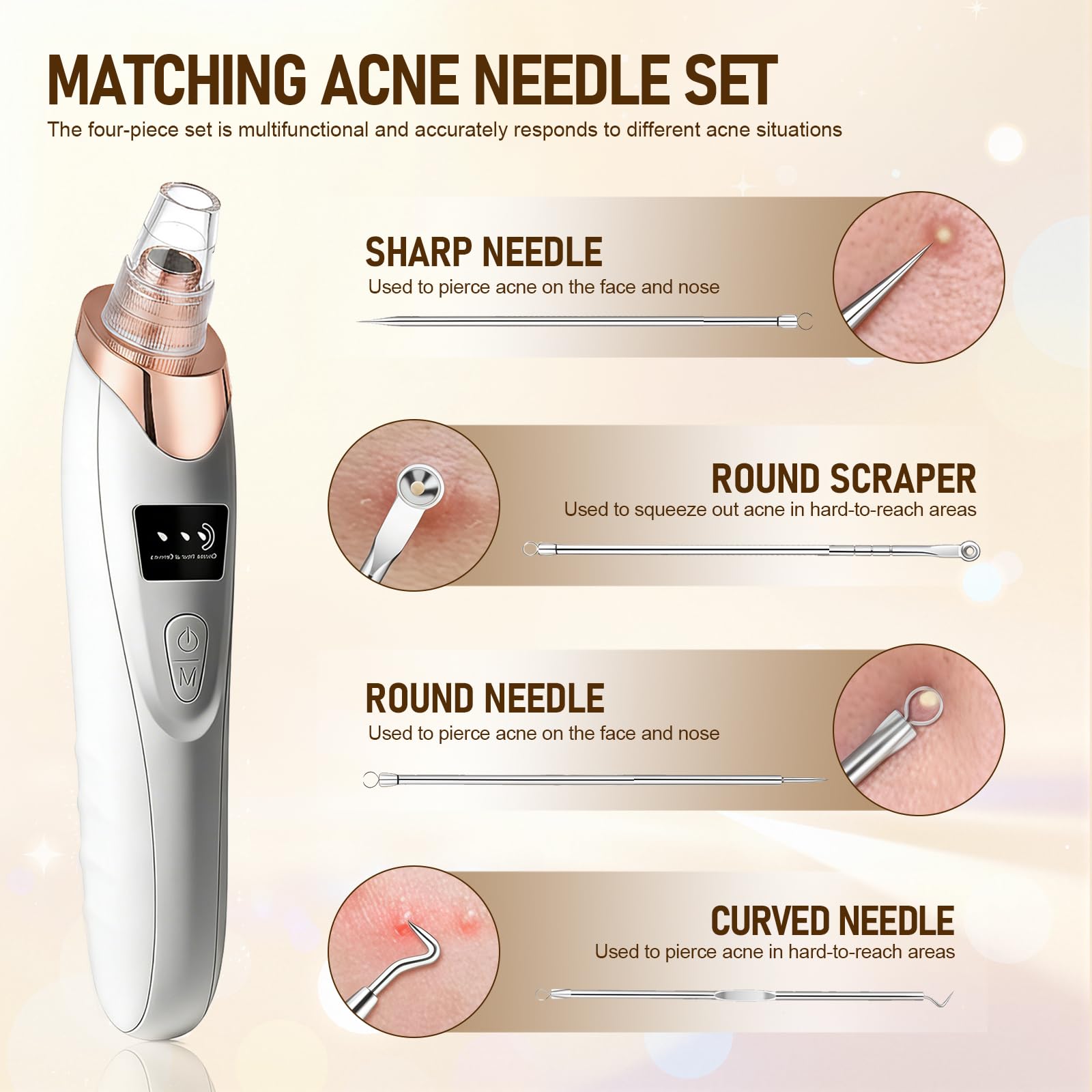 Aspiratore Punti Neri Professionale,Pulitore per Pori con 3 Livelli di Aspirazione e 4 Testine,Elettrico Comedone per Pulizia Viso e Rimozione Pori,Blackhead Remover Vacuum, per Tutti i Tipi di Pelle