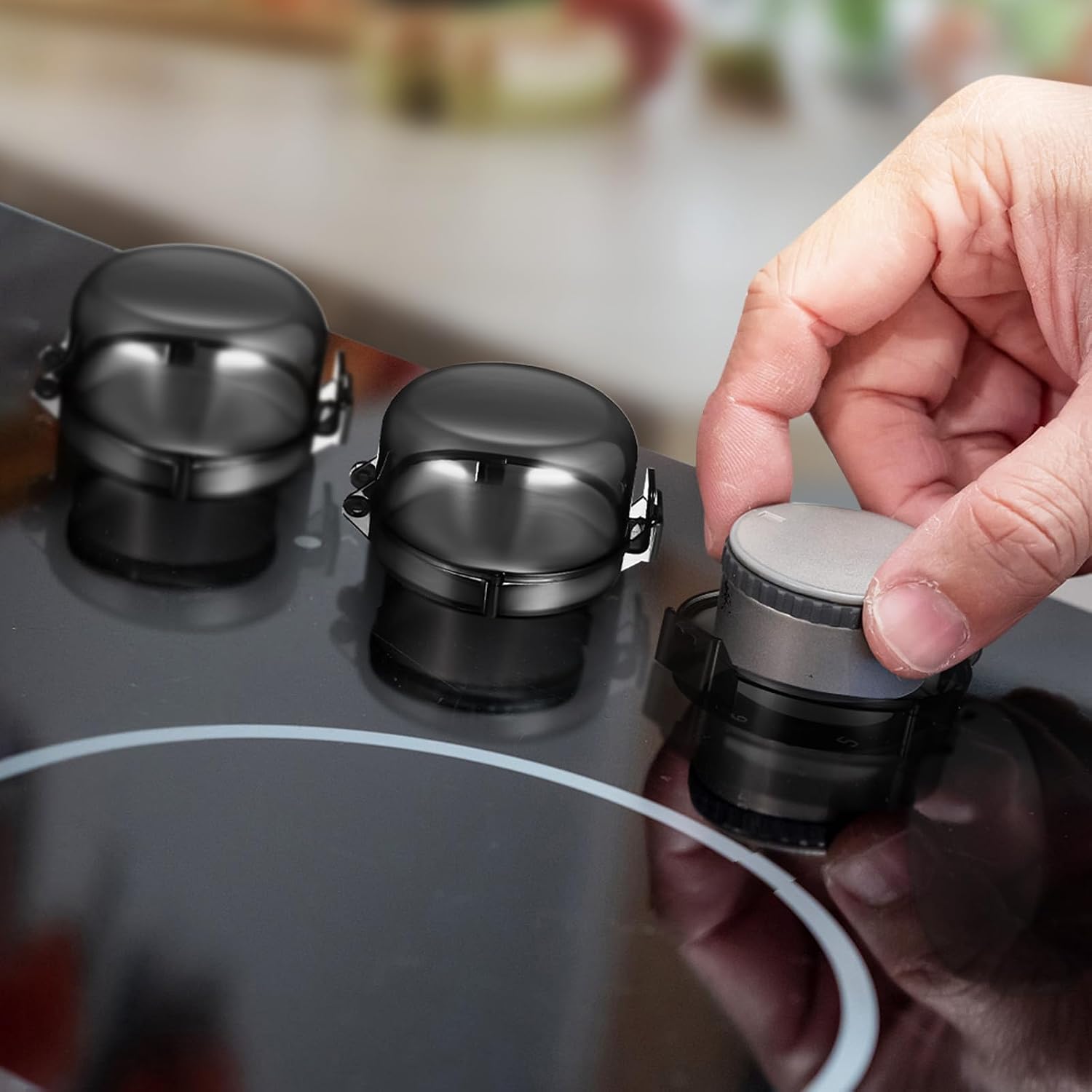 Kisangel 5pcs Gas Stove Knob Locks Safety Covers Stove Knob Childproofing Protector Adhesive Kitchen Safety Accessories for Babies