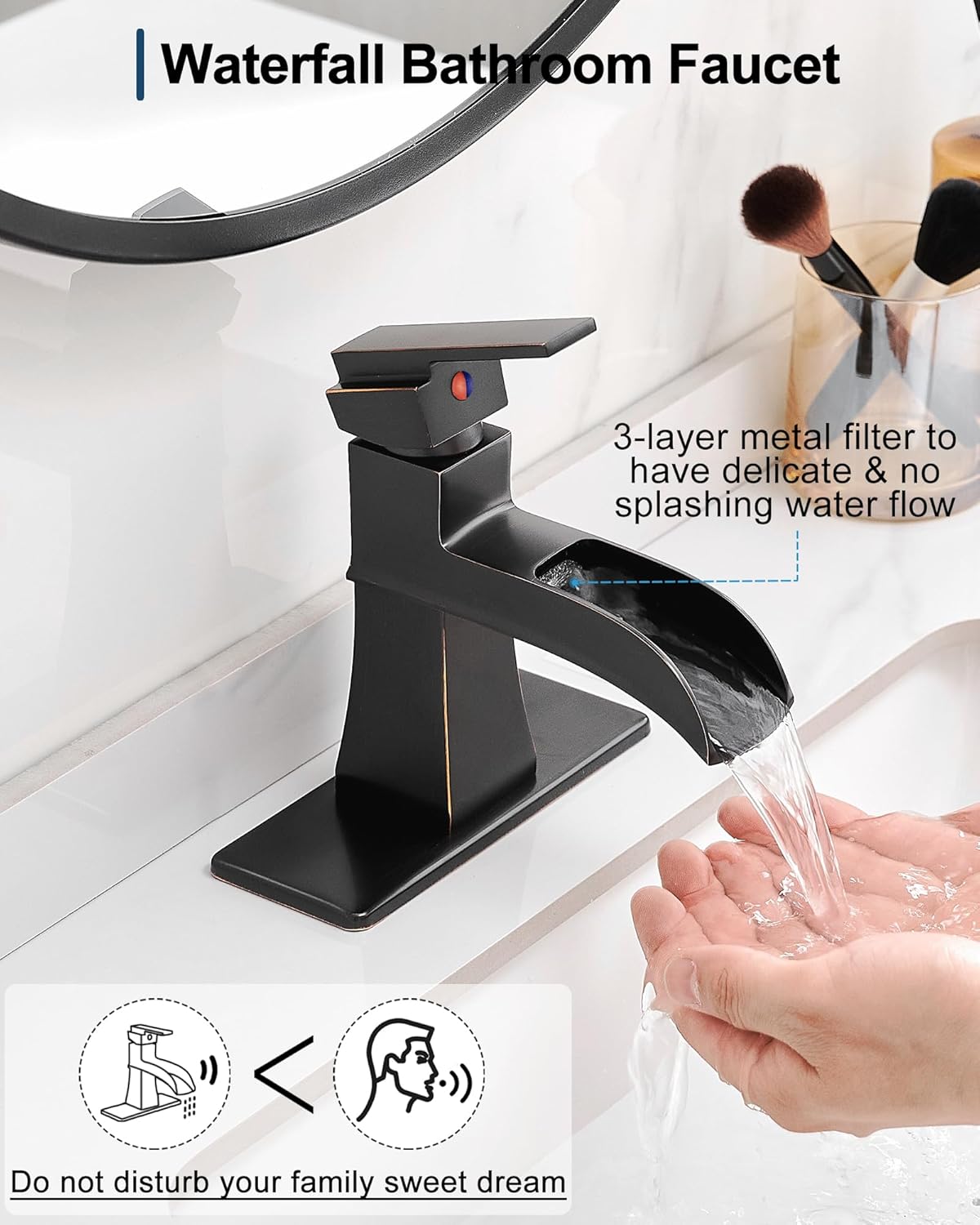 30 Inch Faucet Supply Lines, Water Supply Line 3/8" Female Compression Thread x M10 Male Connector, Bathroom Waterfall Faucet, Brass Oil Rubbed Bronze Bathroom Faucet Single Handle 4 Inch