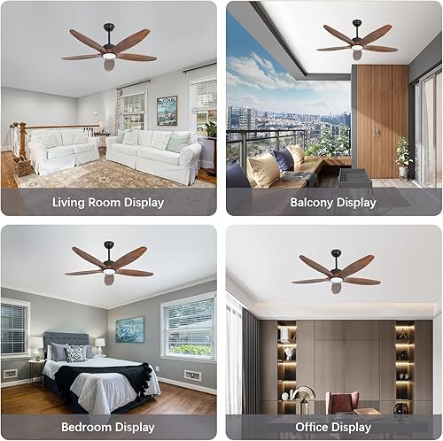 Miniatura 8 de Ventilador de techo de 5 aspas de madera con luz y control remoto, motor CC reversible silencioso, 6 velocidades de viento, LED regulable y memoria,