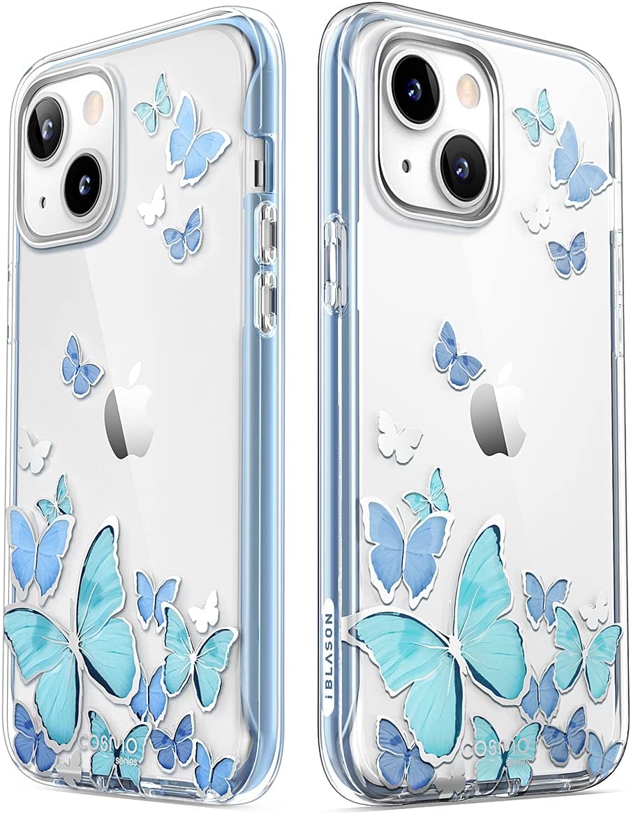 i-Blason Cosmo Series Case for iPhone 13 5G 6.1 inch (2021 Release), Slim Full-Body Stylish Protective Case with Built-in Screen Protector (BlueFly)