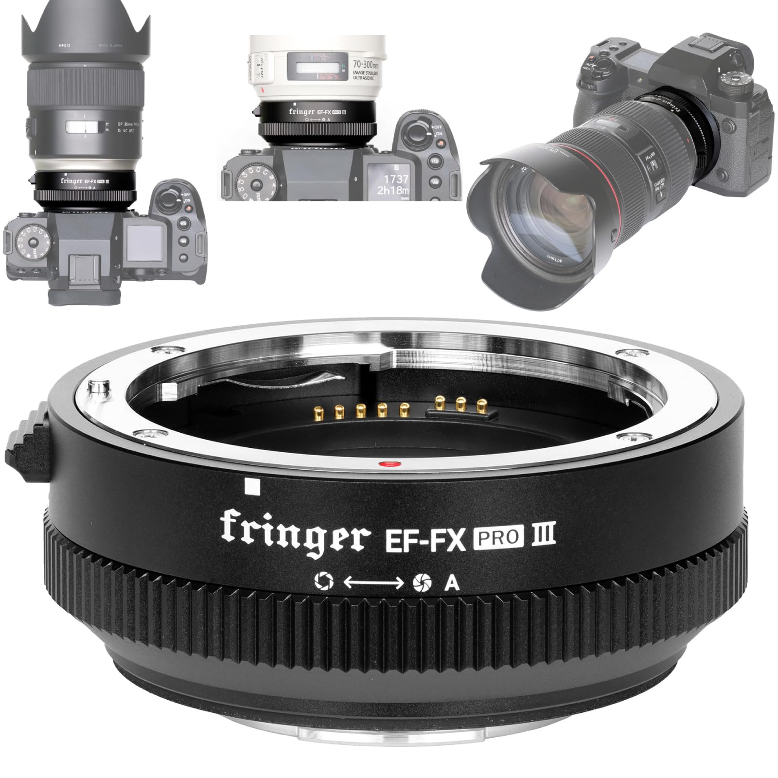 Fringer EF-FX Pro III adapter do autofokusa do EOS Tamron Sigma obiektyw do aparatów bezlusterkowych FX X-T3 XH1 X-E3 XT20 X-Pro2 X-T2 X-T4 X-A X-E1 X-M1 XT1 X-T30. (EF-FX Pro III)