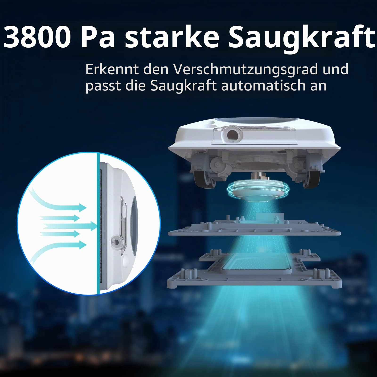 Fmart W6 fensterputzroboter mit sprühfunktion, automatischer fensterroboter, leistungsstarke 3800pa Saugkraft, 50ml Wassertank, APP-Steuerung, automatische Bahnplanung