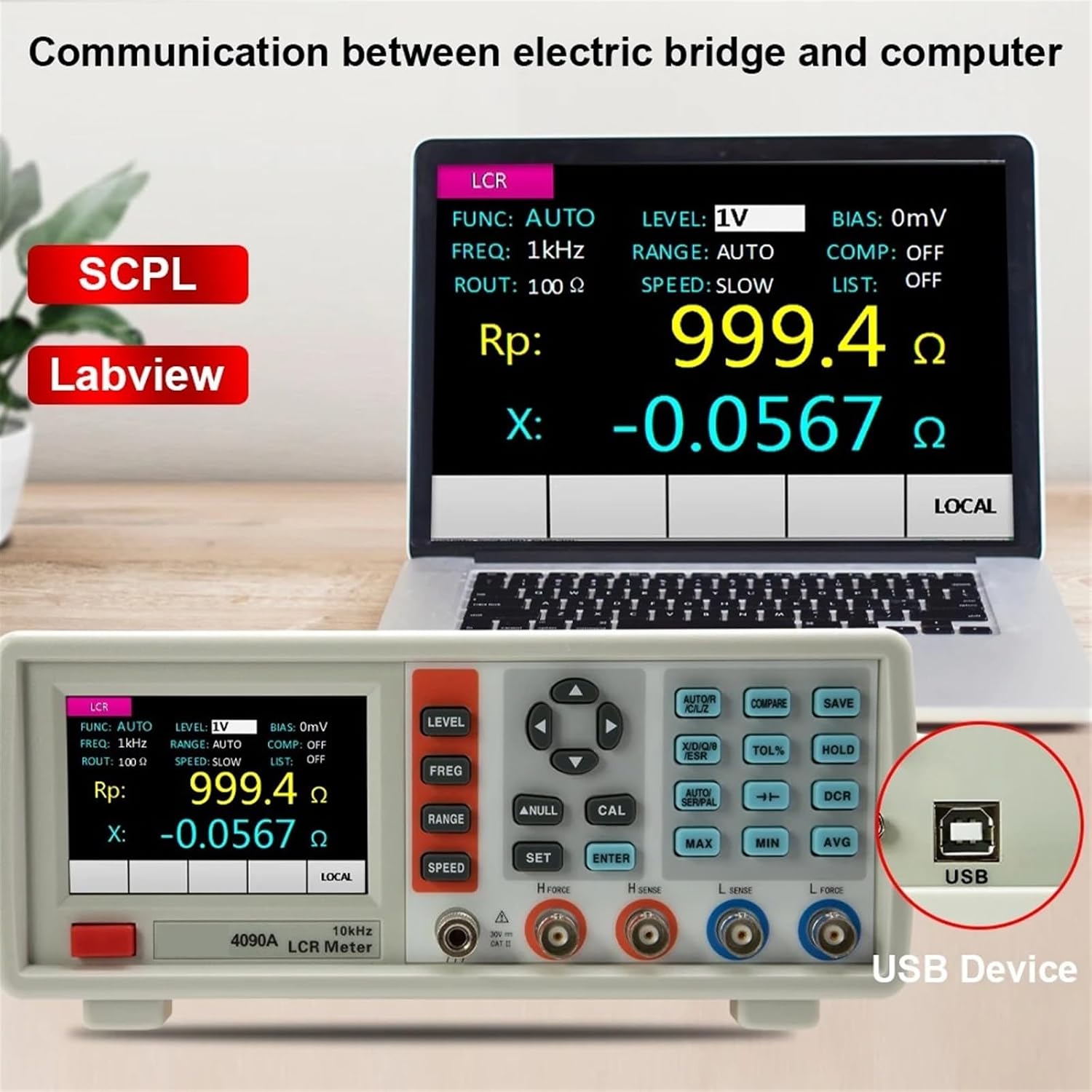 LCR Meter, Electric Bridge Resistance Impedance Capacitance Inductance Measure Instrument Desktop Digital LCR Meter(4091C)