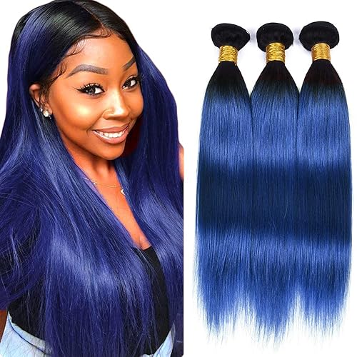 Extensiones de cabello liso azul 3 extensiones de cabello tejido de 8 10 12 pulgadas grado 8a 100 sin procesar cabello humano virgen 3 manojos de