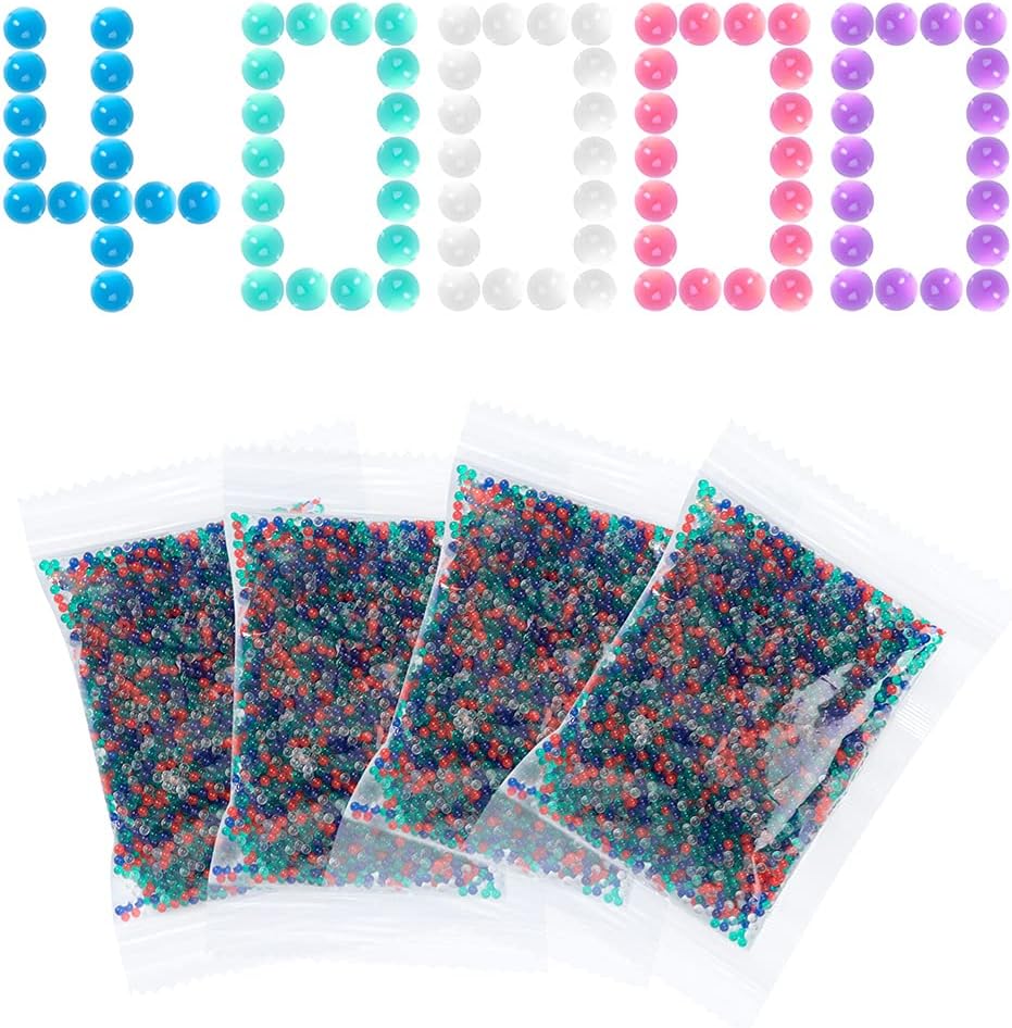 Gel Beads Refill Ammo (4 Pack- 10,000 Per Pack) - Works for Gel Ball Blasters – Non-Toxic, No Stain, Water Based Gel Balls Bullet