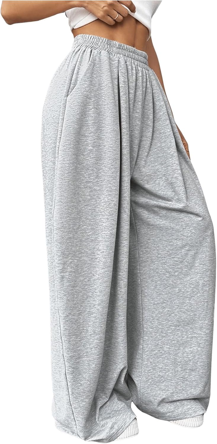 SHENHE Women's Wide Leg Sweatpants Open Leg Elastic Waist Baggy Workout Pants Lounge Pants - Image 3