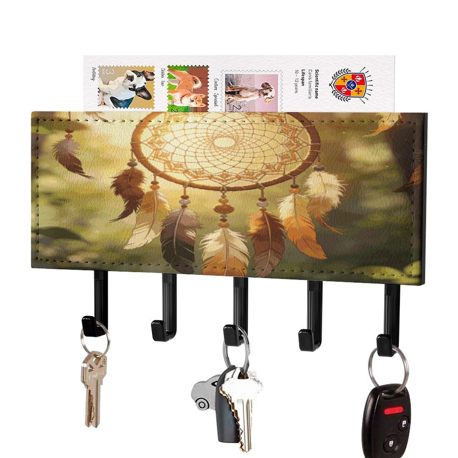 Soporte para llaves de pared elegante en piel sintética con bandeja