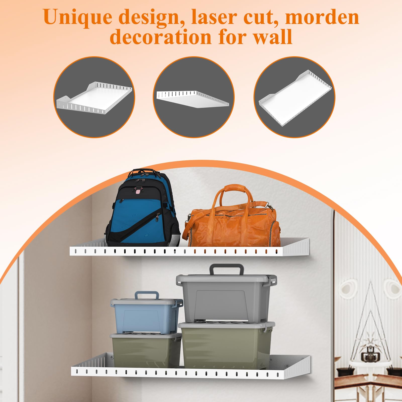 Confezione da 2 mensole da parete per garage, 3,5 x 0,6 m, resistenti mensole da parete per lavanderia, armadio, portata fino a 68 kg, bianco