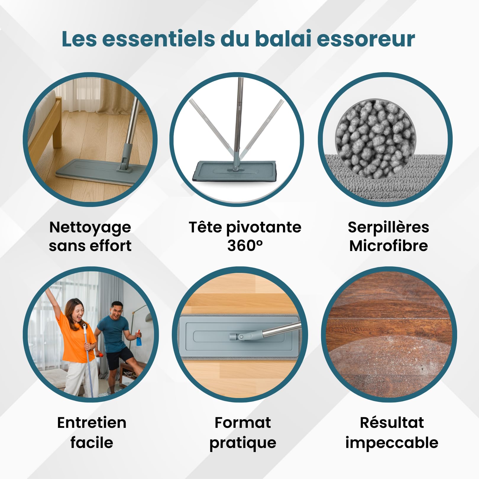 Venteo Balai Autoclean Mop 360° avec Seau Double Compartiment | Serpillière Microfibre Ultra Absorbante | Système de Nettoyage Mains Libres | Balai Serpillère Pivotant pour Sols Durs & Carrelage