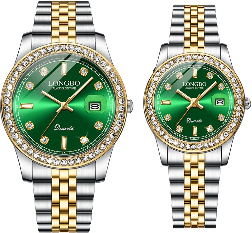 Harmony Analogue Couple Watch Set - Elegant Dual Tone Band Rhinestone Studded Case, Stainless Steel Band | Marriage Gift Set for Men and Women-image-16