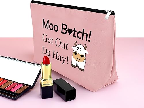 Miniatura 3 de Mxrymvu Bolsa de maquillaje de vaca, regalo para amantes de las vacas, regalos para niñas, mujeres, bolsa de cosméticos de vaca, Rosado