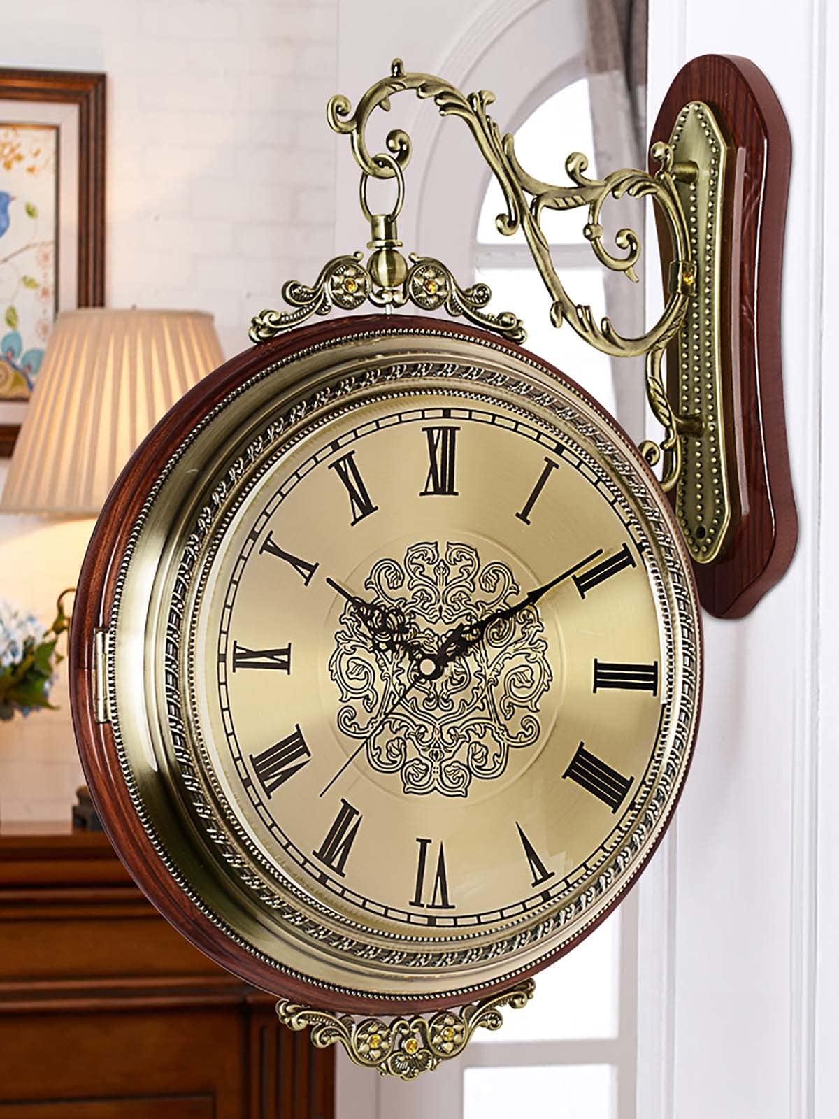 Reloj De Pared, Silencioso, Retro, De Doble Cara, Decorativo, Redondo, Sin Tictac, Funciona con Pilas, Ideal para Dormitorio Y Sala De Estar. Reloj De Bolsillo Creativo,
