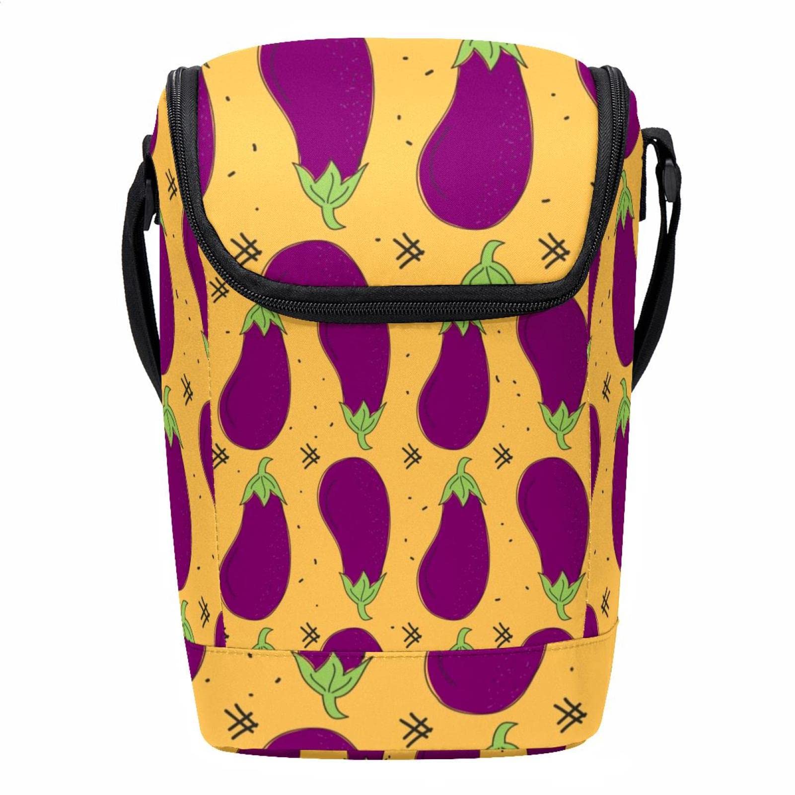 Lonchera para el trabajo unisex con estampado original de berenjena morada y gran apertura