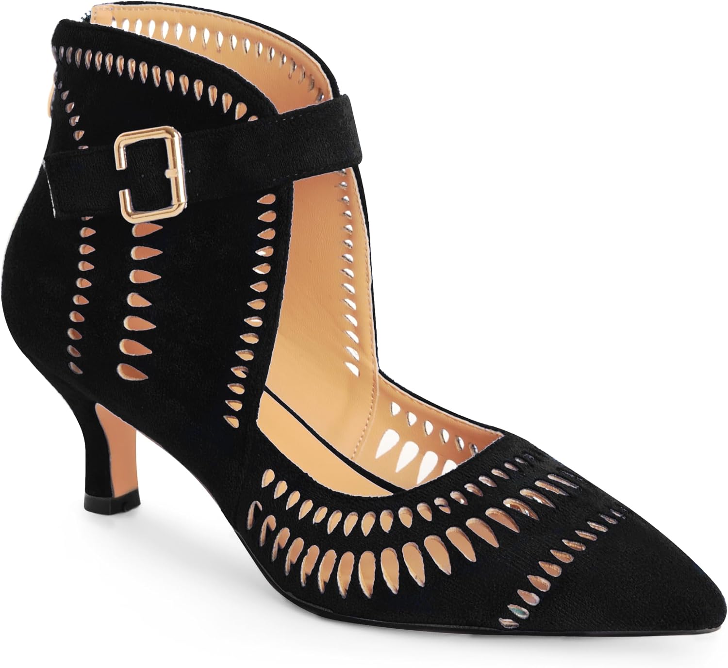 ANN CREEK Women's Pumps Shoes Closed Mid Heels Pointed Toe Design Hollow Out Ankle Strap Buckle for Ladies Dress Wedding Prom Party