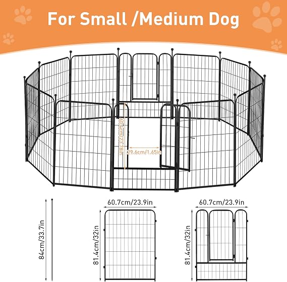 Dog Playpen 32 Inch Ideal Dog Fence for Small and Medium Dogs Indoor & Outdoor Bliss, Perfect Dog Pen for Camping, Yard, RV, Garden Fence, Black (Black, 32in, 12)